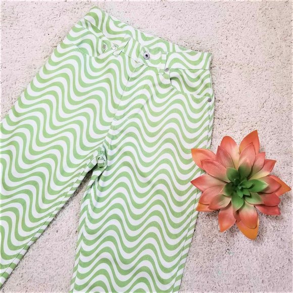 Ragged Jeans Brand Pants Lime Green & White Wavy Pattern Size 26 - Picture 8 of 12